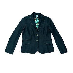 Tristan Dark Navy Blazer Women’s Size 12 Floral Interior Collared Button-up